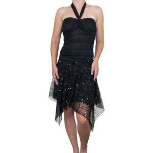 Vintage Y2K I.N. San Francisco Black Sequin Halter Dress